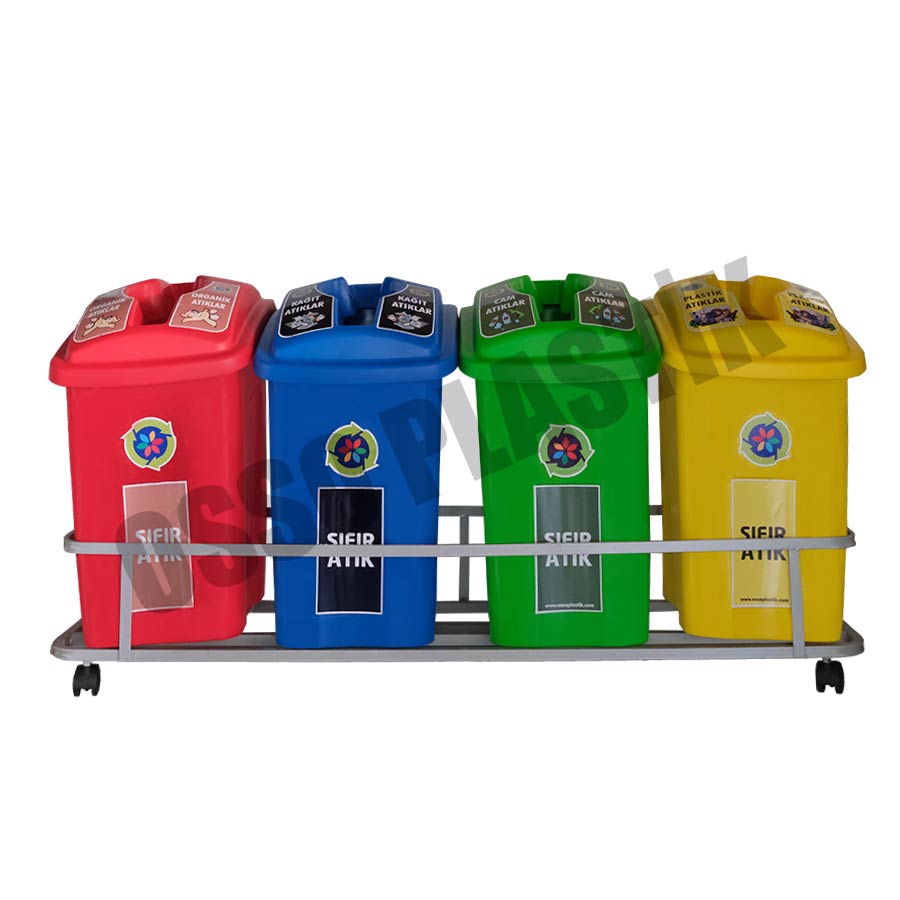 OSSO 200 Litre Oval Kapaklı 4'lü Geri Dönüşüm Seti