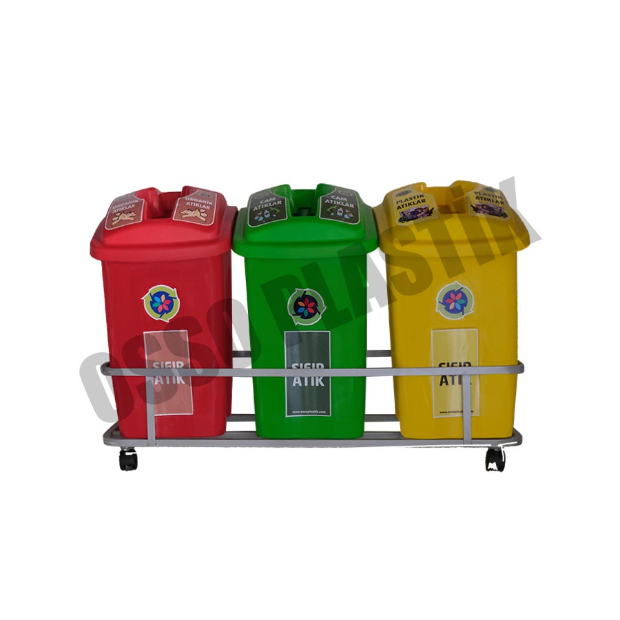 OSSO 150 Litre Oval Kapaklı 3'lü Geri Dönüşüm Seti