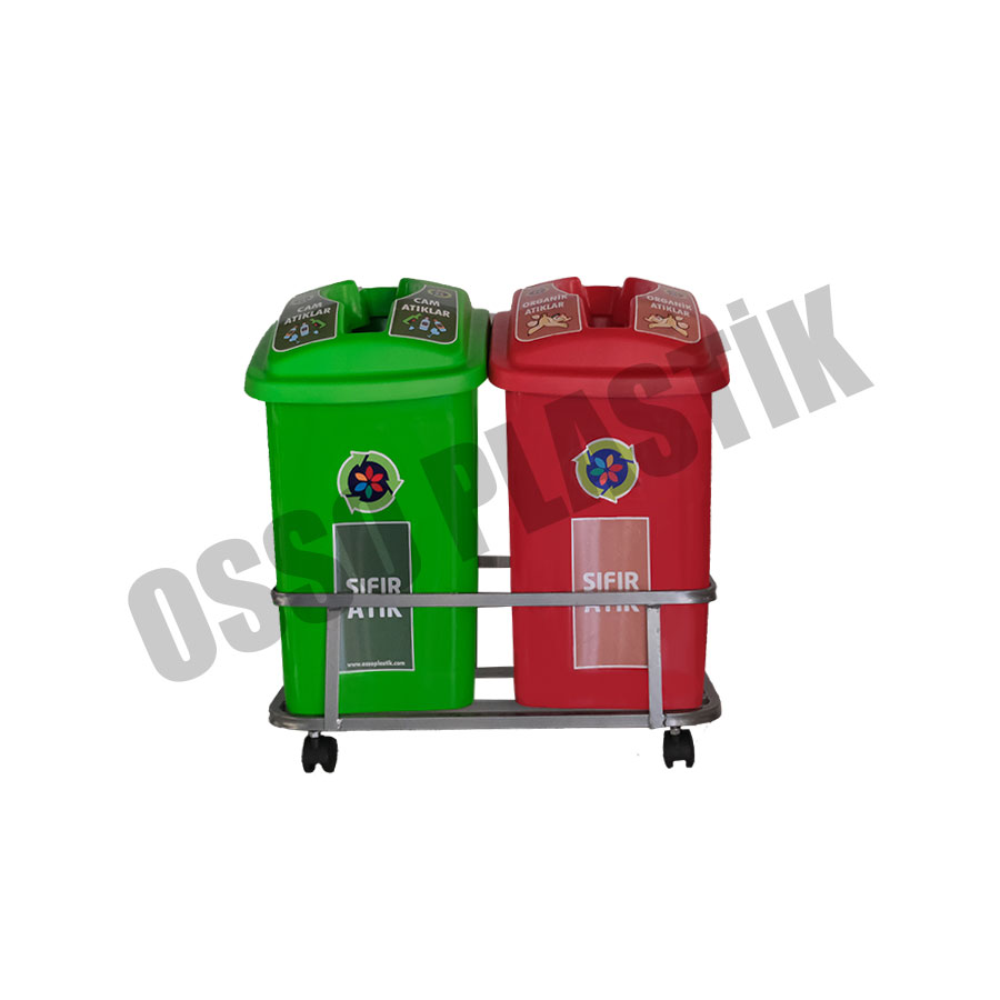OSSO 50 Litre Oval Kapaklı 2'li Geri Dönüşüm Seti